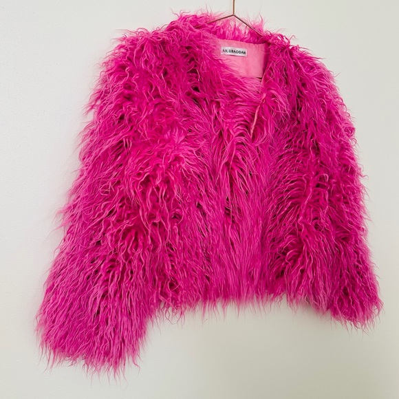 Ailubaodan Hot Pink Faux Fur Jacket Fuchsia - Picture 5 of 7